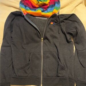 Aviator Nation RARE XL Black Hoodie with Rainbow Striped Hood